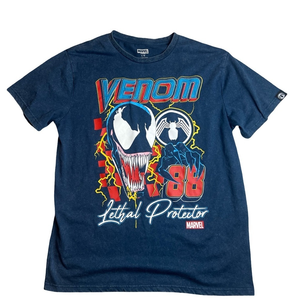 Marvel Mad Engine Blue Graphic T-Shirt Venom Mens L Vintage Wash Embroidered
